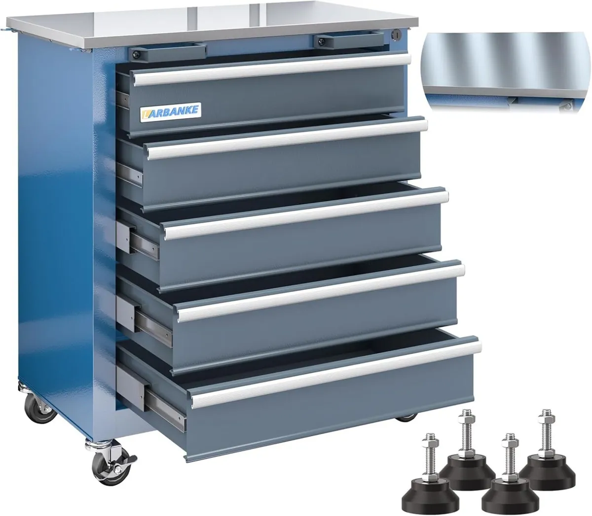5-Drawer Rolling Tool Chest with Wheels and Foot - Image 1