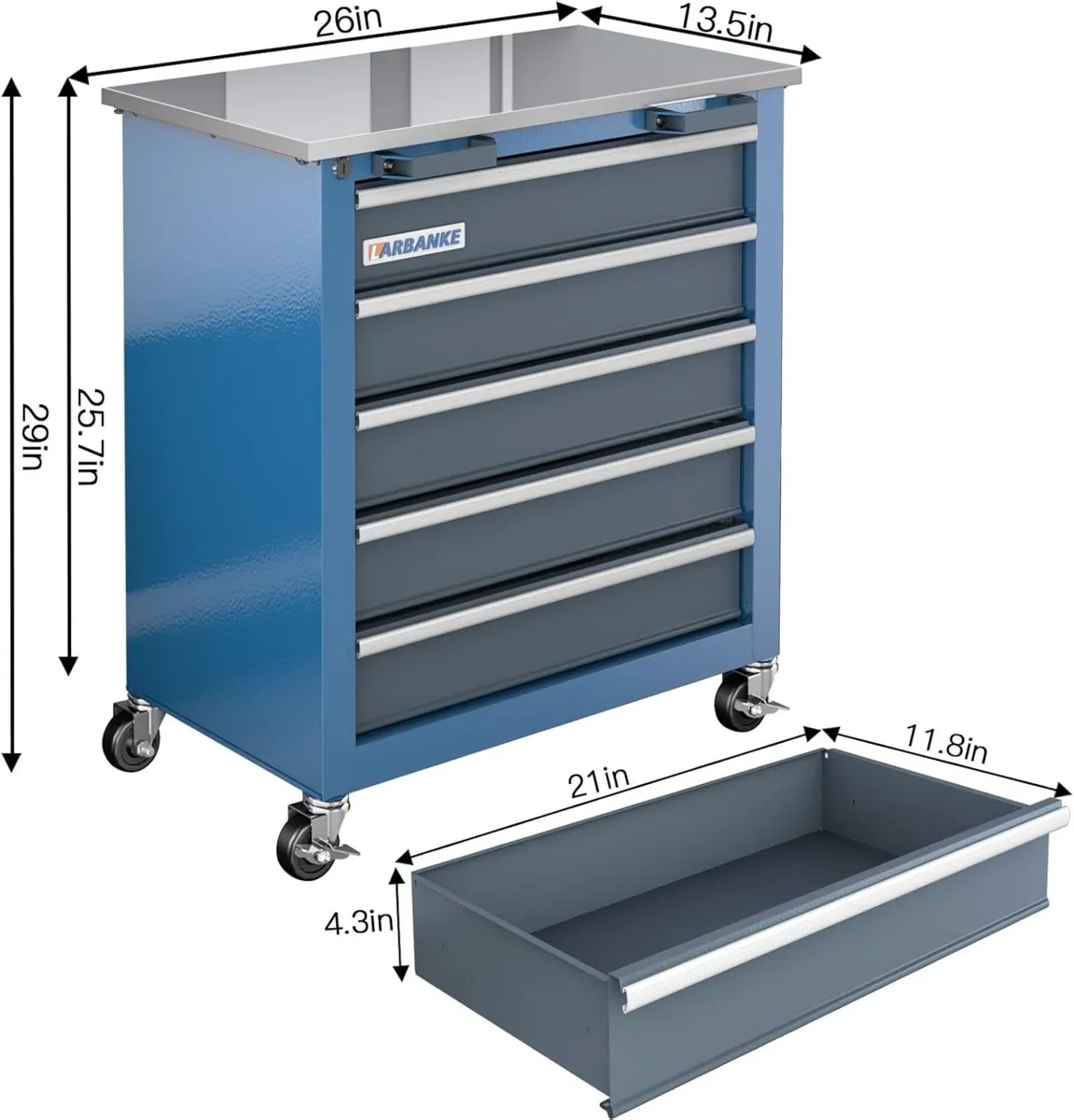 5-Drawer Rolling Tool Chest with Wheels and Foot - Image 3