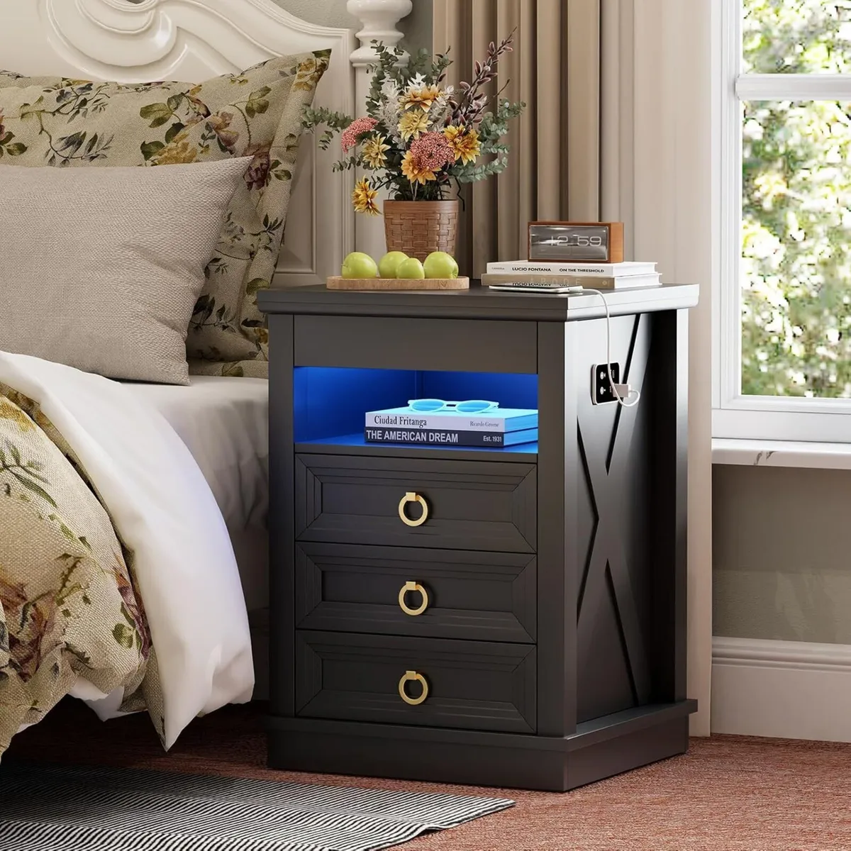 Smart Bedside Table with Hidden Drawer and - Image 1