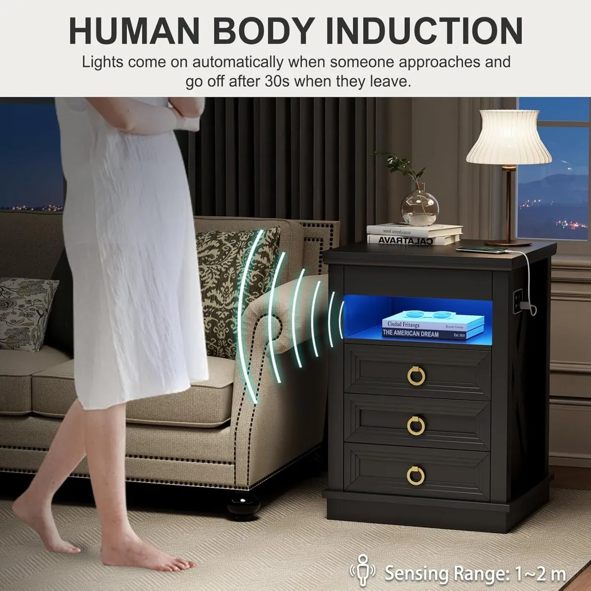 Smart Bedside Table with Hidden Drawer and - Image 3