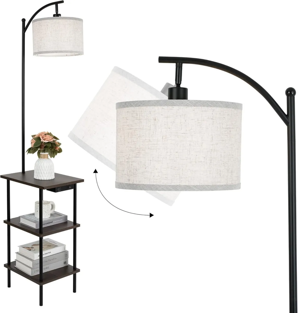 Vintage Floor Lamp with Shelves Walnut Wooden - Image 1