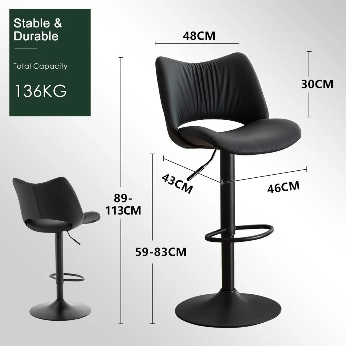 Kitchen Bar Stools Adjustable Swivel Counter - Image 2