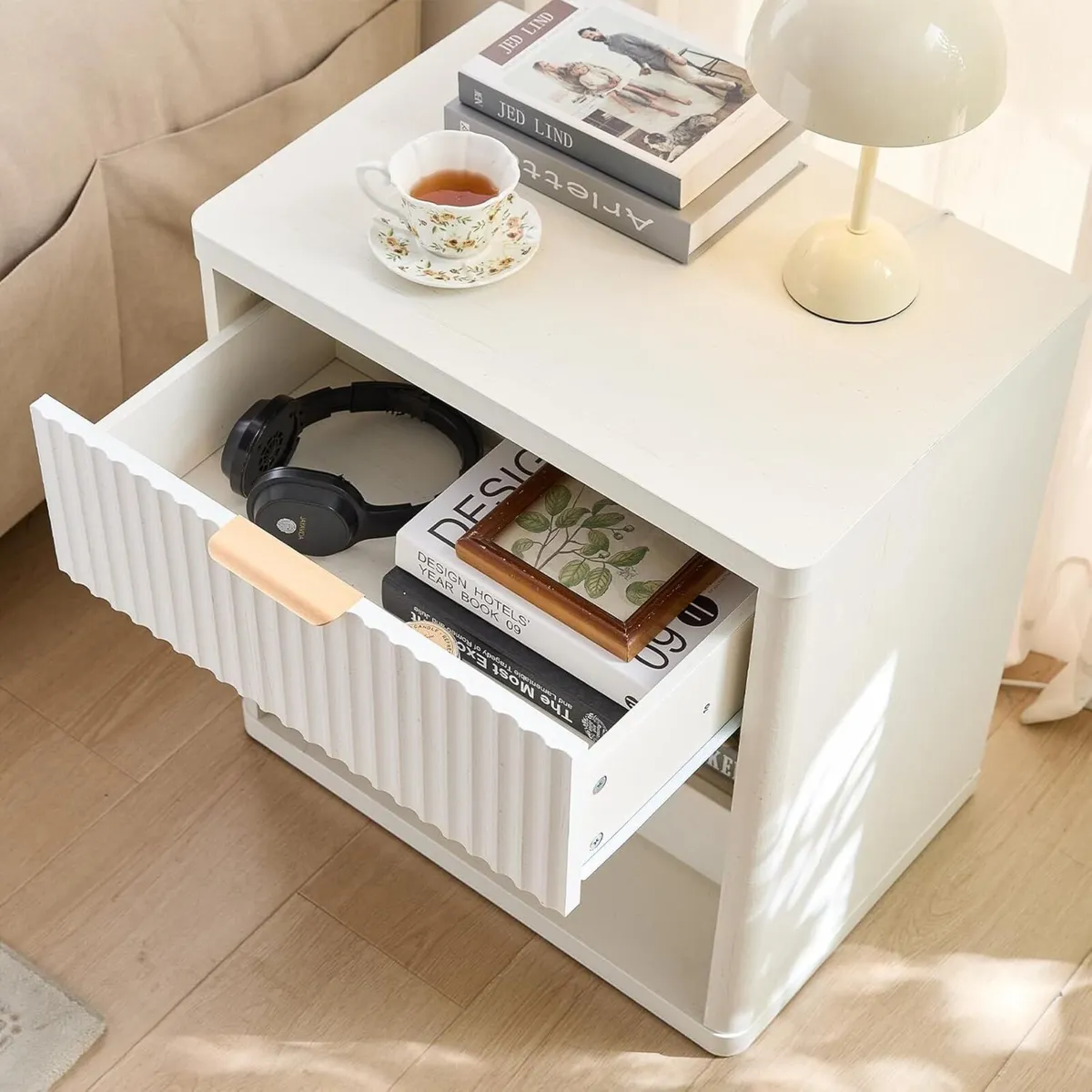 23 Fluted Nightstand Wide 1 Drawers End Table - Image 4