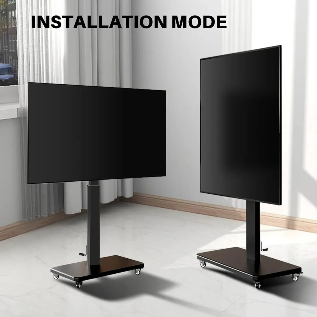 Rolling TV Stand with Hand Crank Lift Mobile Cart - Image 4