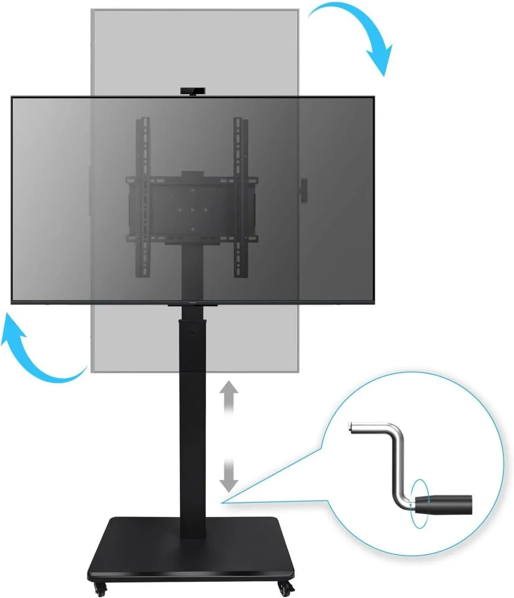Rolling TV Stand with Hand Crank Lift Mobile Cart - Image 1