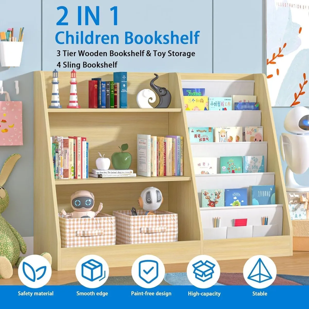 Childrens bookcase Kids Bookshelf Wooden Storage - Image 4