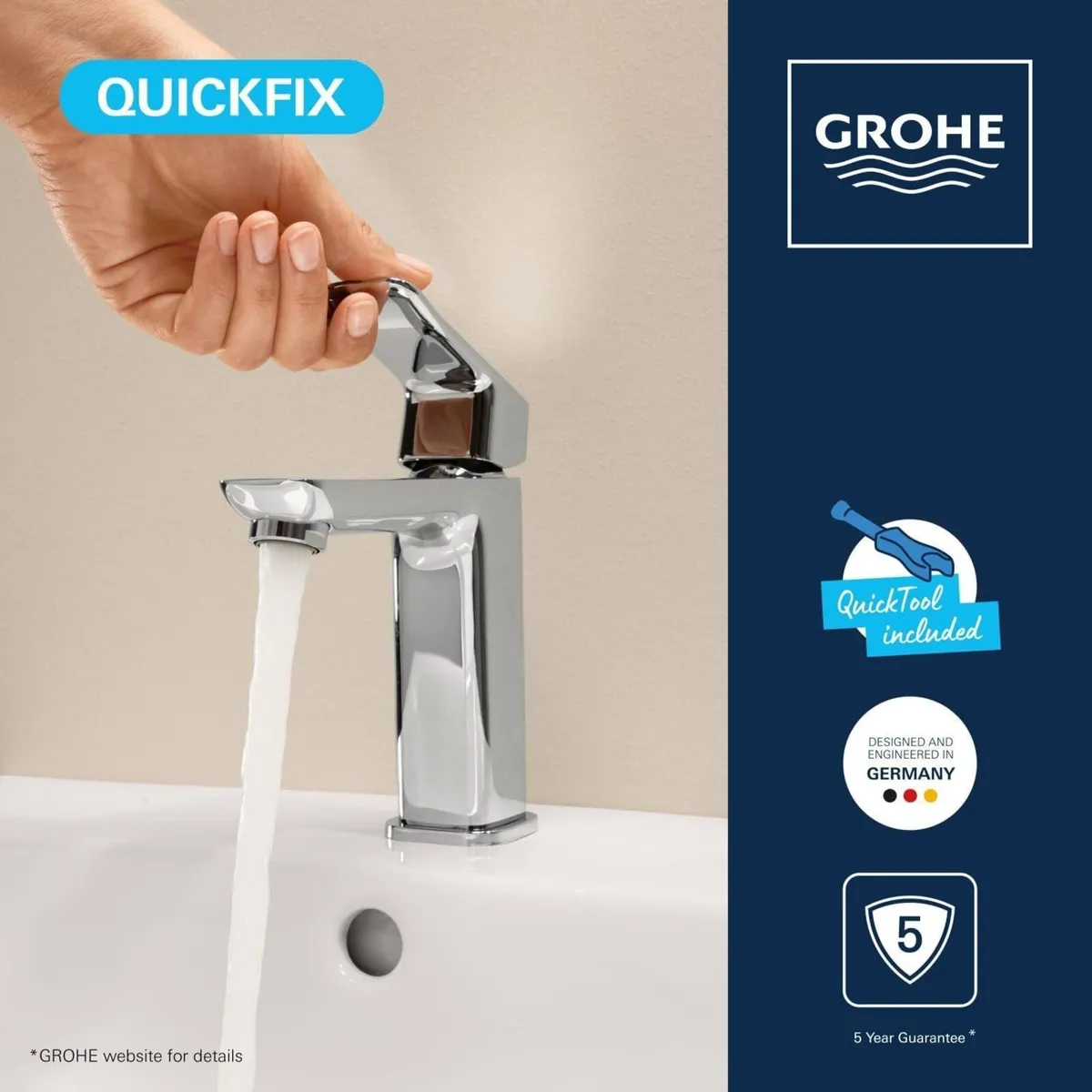 Dice Single Lever Basin Mixer with Pop-Up Waste - Image 4