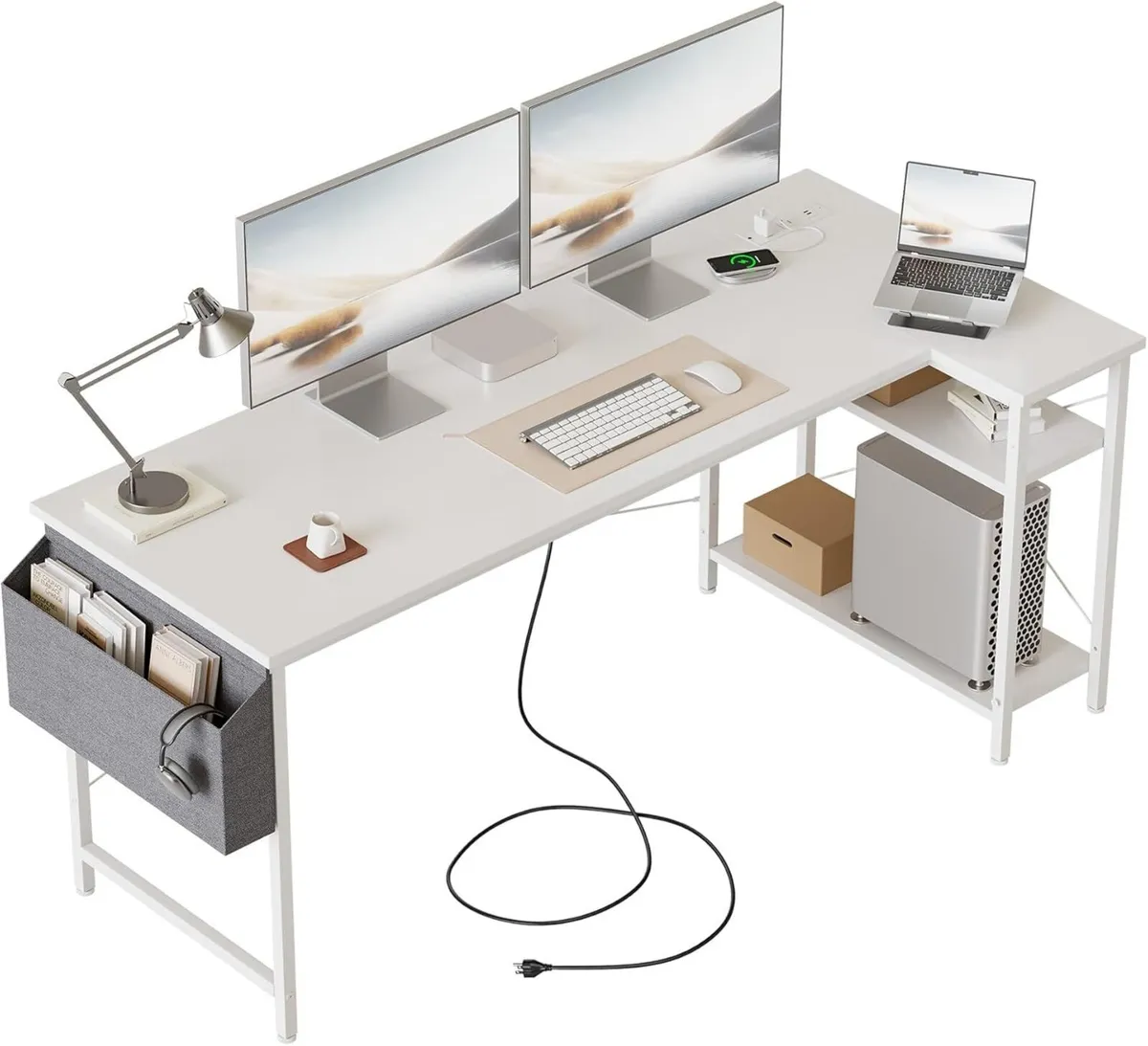 Small L Shaped Desk with Power Outlets 140x70 cm - Image 1