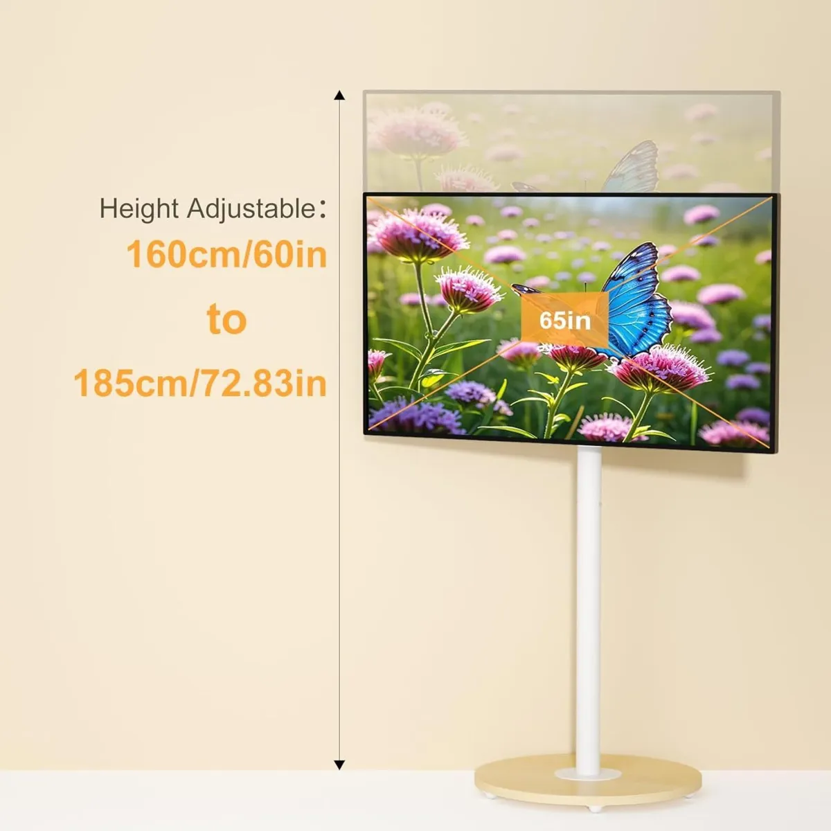 White Floor TV Stand with Wheels Adjustable - Image 4