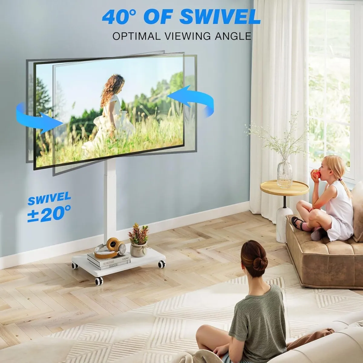 TV Stand on Wheels for 42-75 Inch TVs Rolling - Image 2