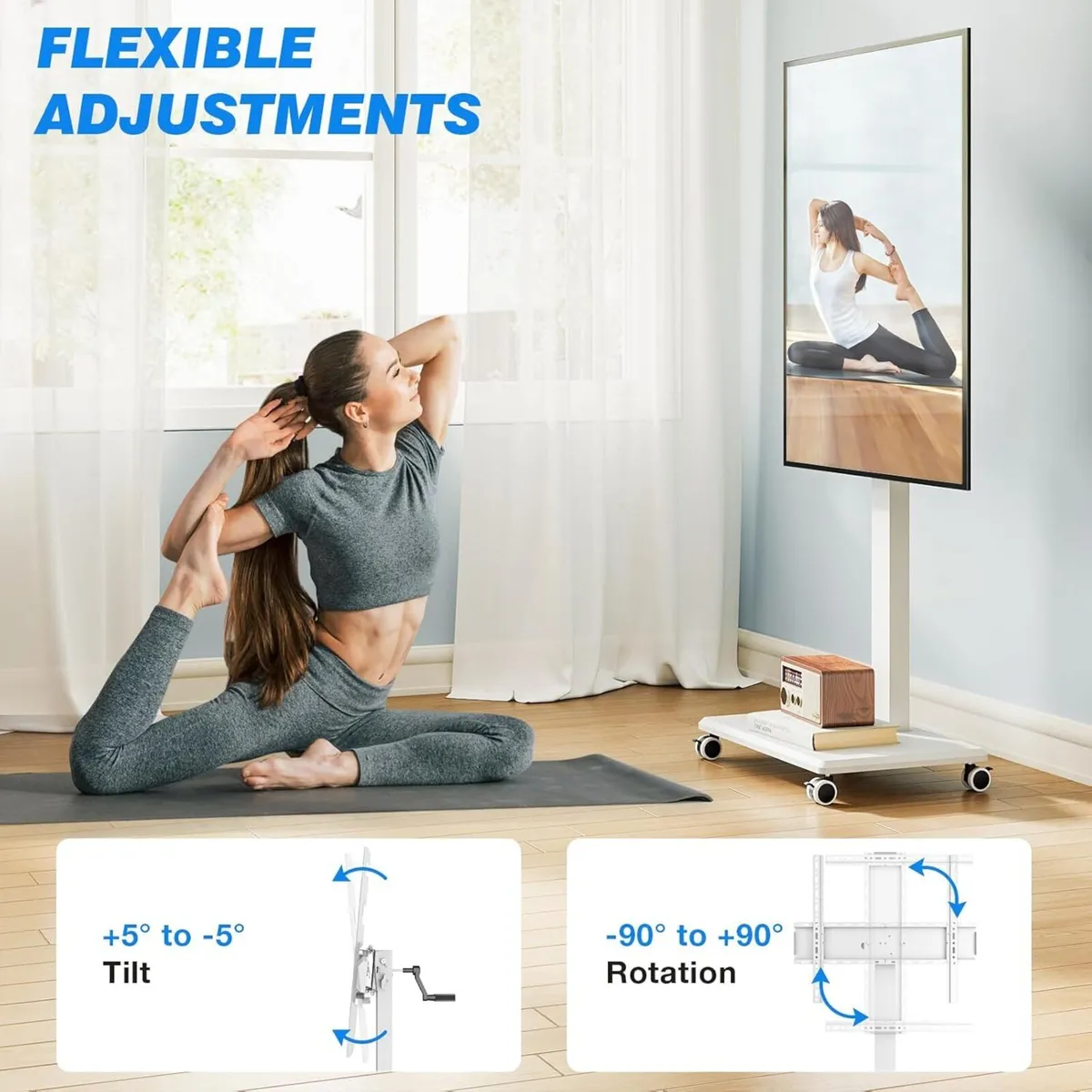 TV Stand on Wheels for 42-75 Inch TVs Rolling - Image 4