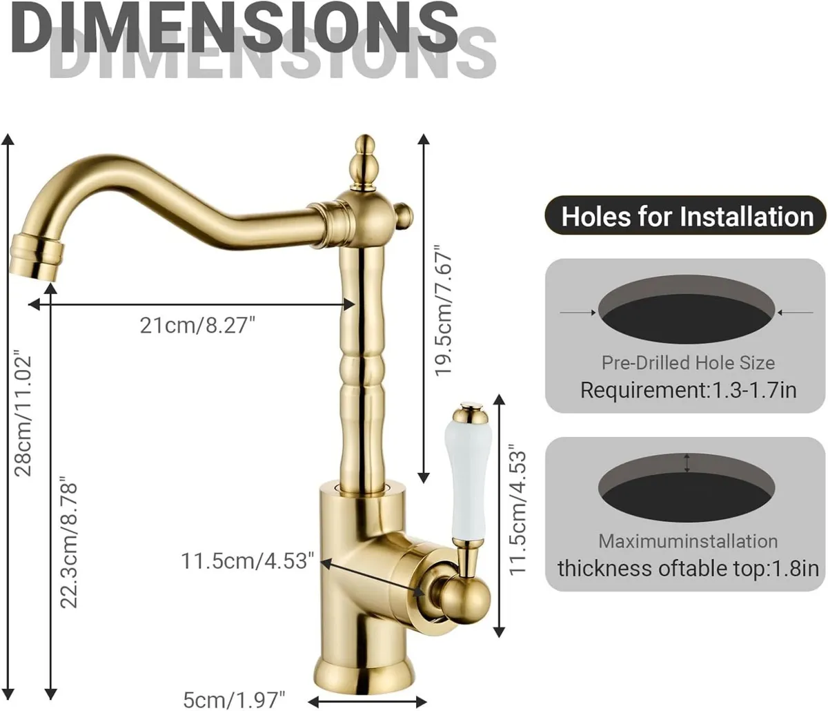 Brushed Gold Brass Kitchen Sink Faucet Single - Image 3