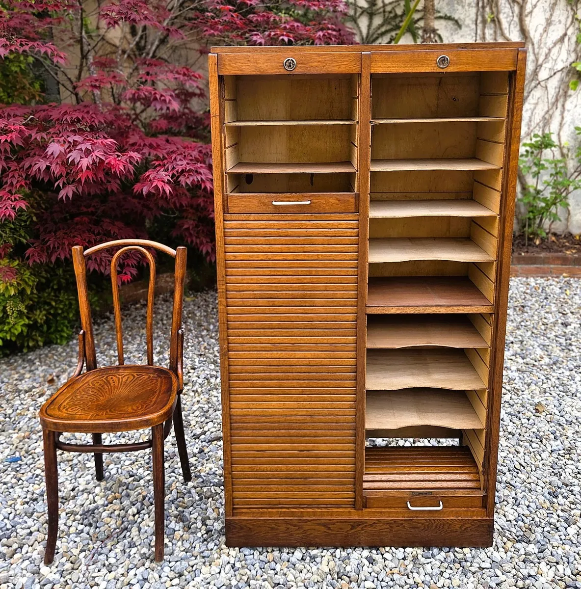 Large Vintage Oak Tambour Filing Cabinet- 1950's - Image 2
