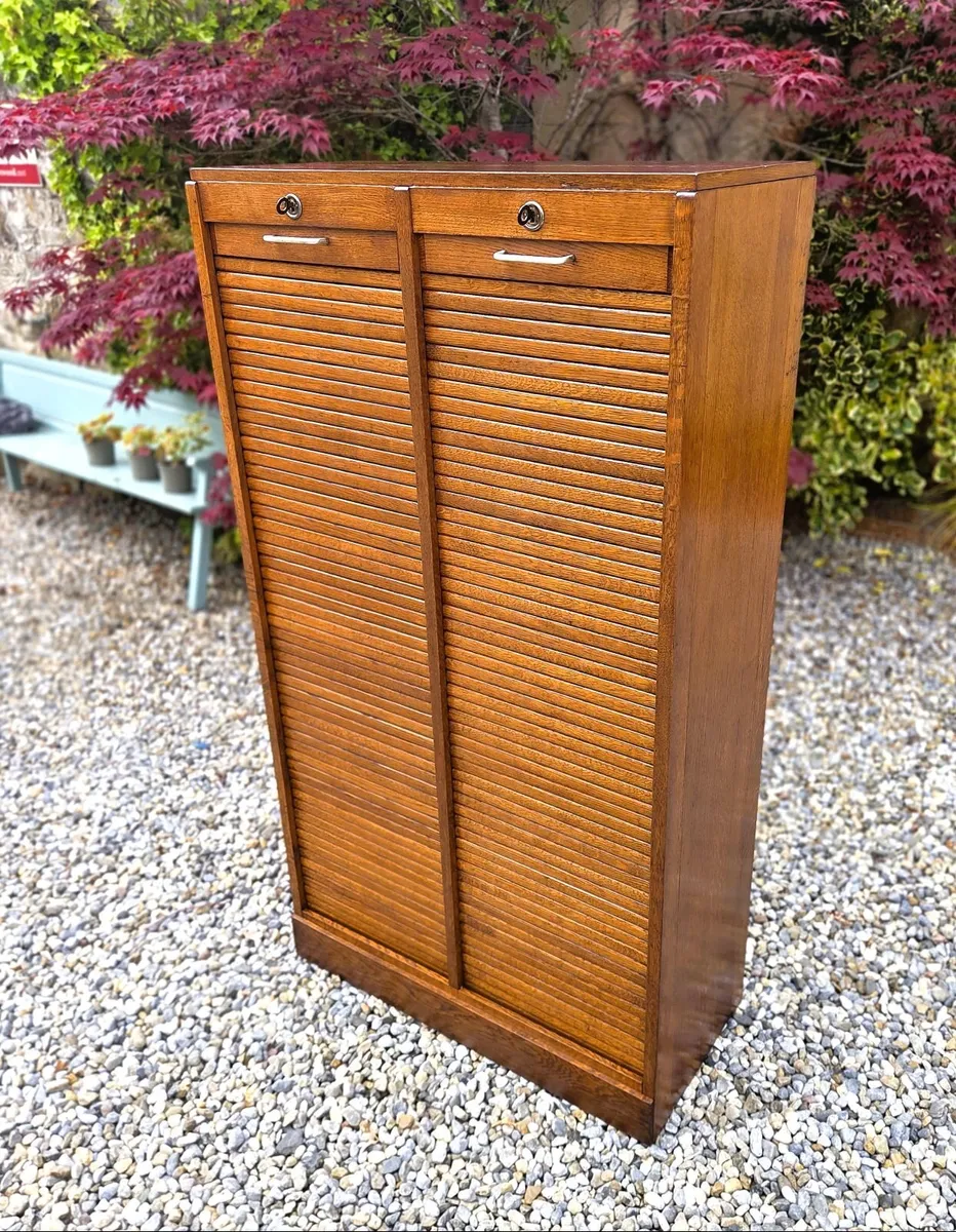 Large Vintage Oak Tambour Filing Cabinet- 1950's - Image 3