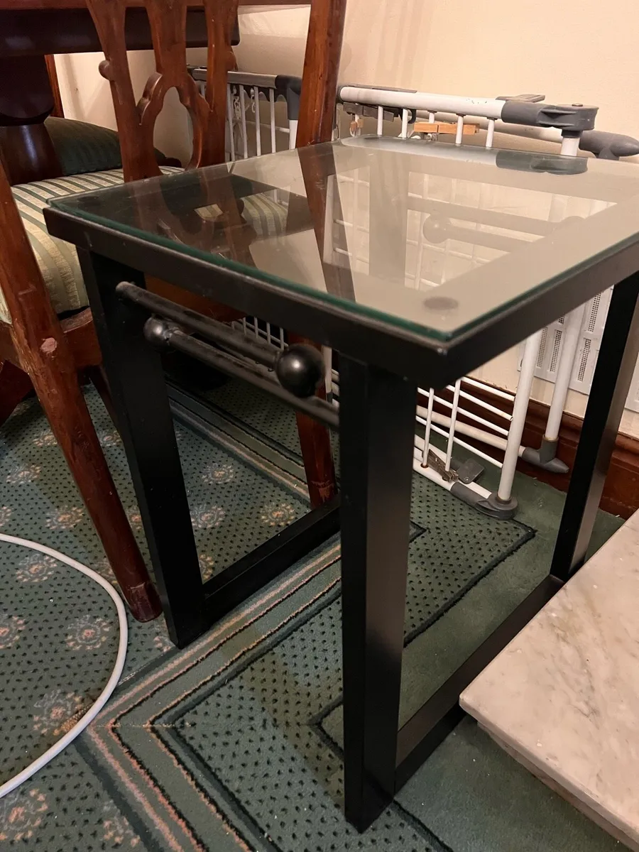 Side tables x 2 black metal and glass - Image 1