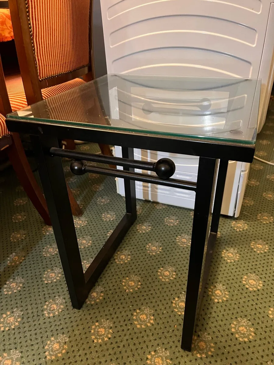 Side tables x 2 black metal and glass - Image 2