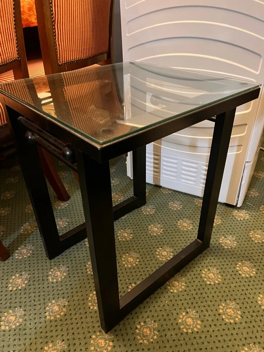 Side tables x 2 black metal and glass - Image 3