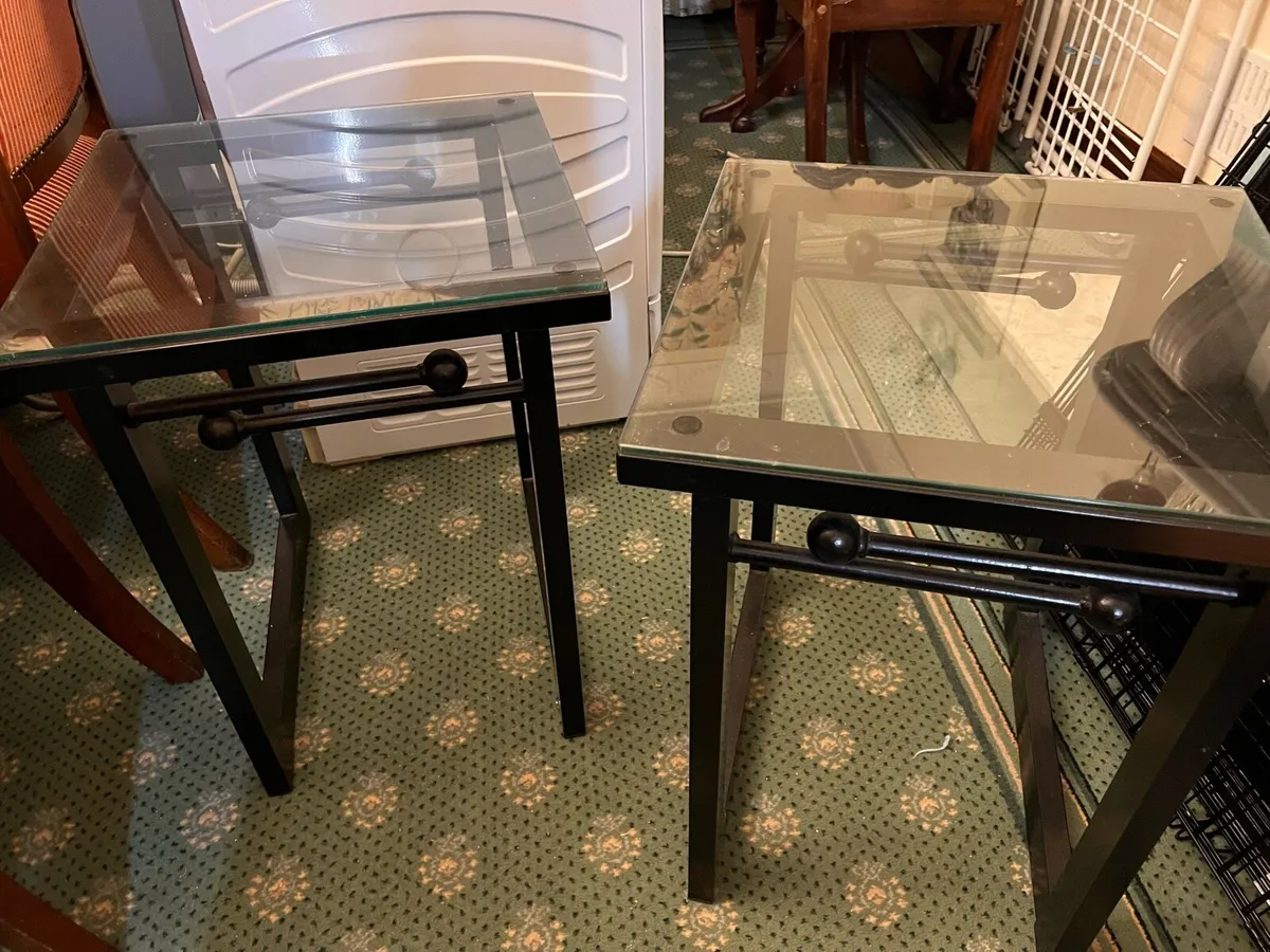 Side tables x 2 black metal and glass - Image 4