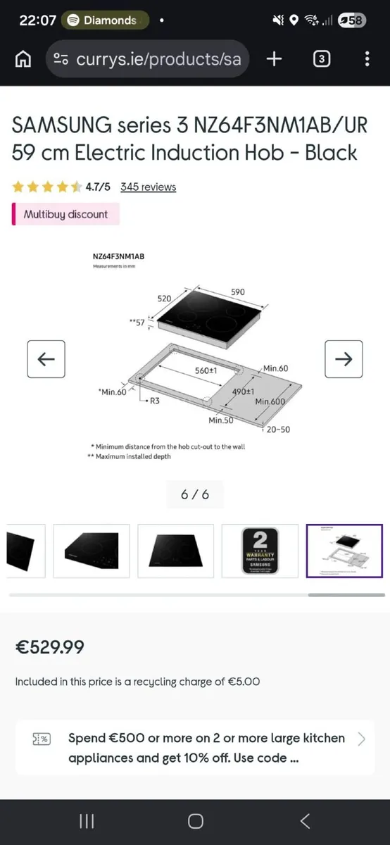 SAMSUNG series 3. 59 cm Electric Induction Hob bla - Image 2