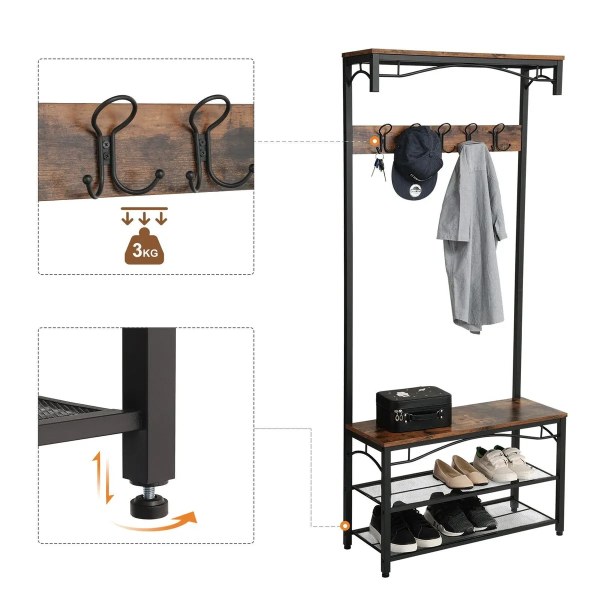VASAGLE Coat Rack, Hallway Cabinet, with Top Board - Image 4