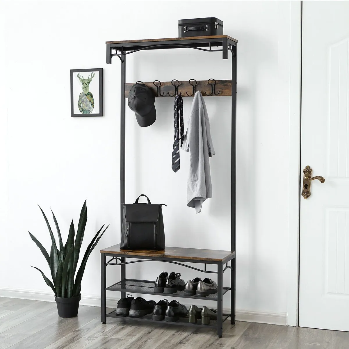 VASAGLE Coat Rack, Hallway Cabinet, with Top Board - Image 3