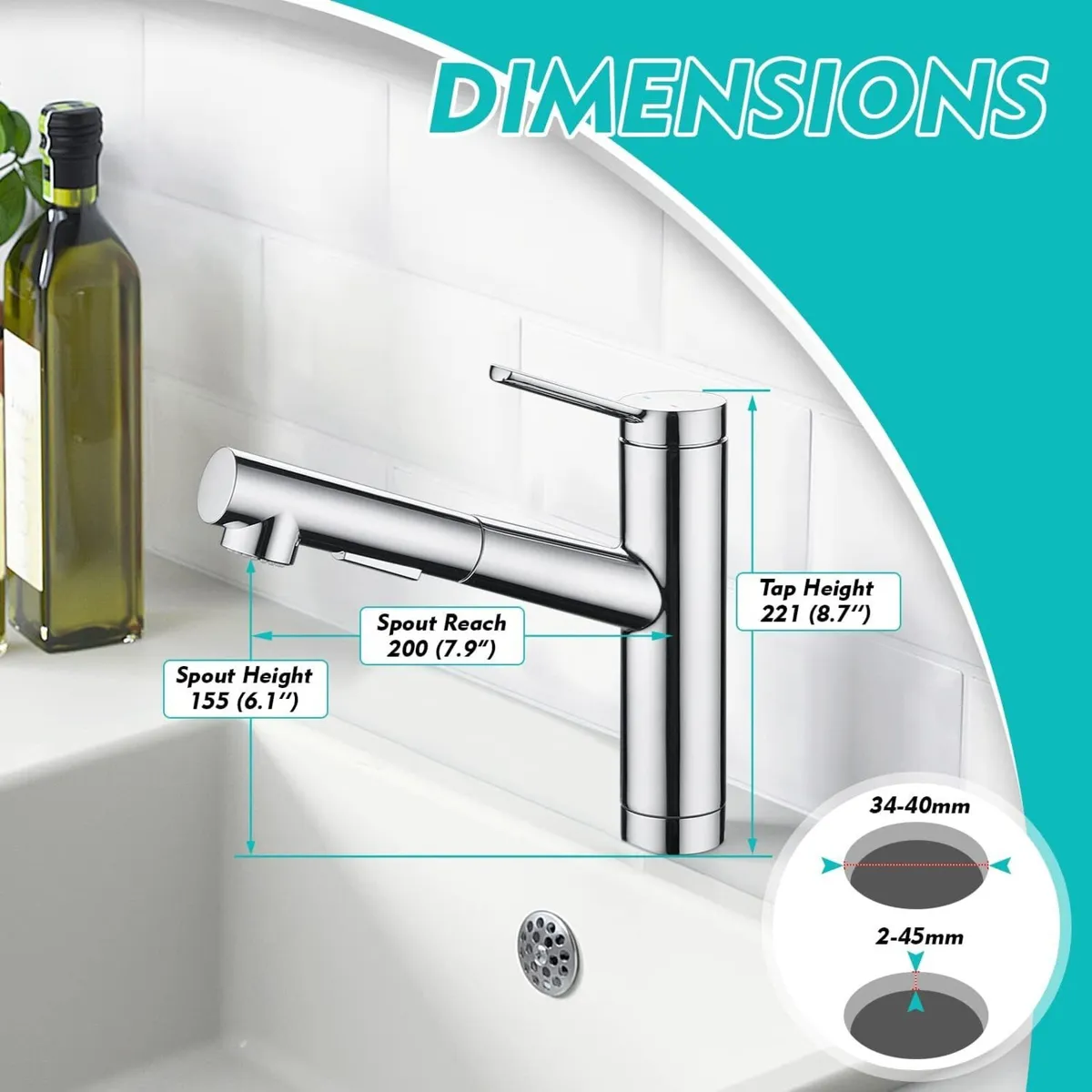 Pull Out Kitchen Taps Mixer Tap with 2 Function - Image 2