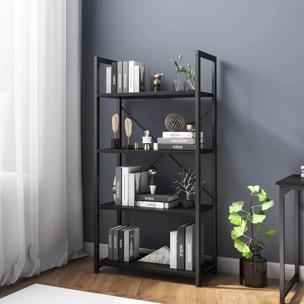 Industrial Bookshelf 4-Tier 24inch Shelving Unit - Image 1