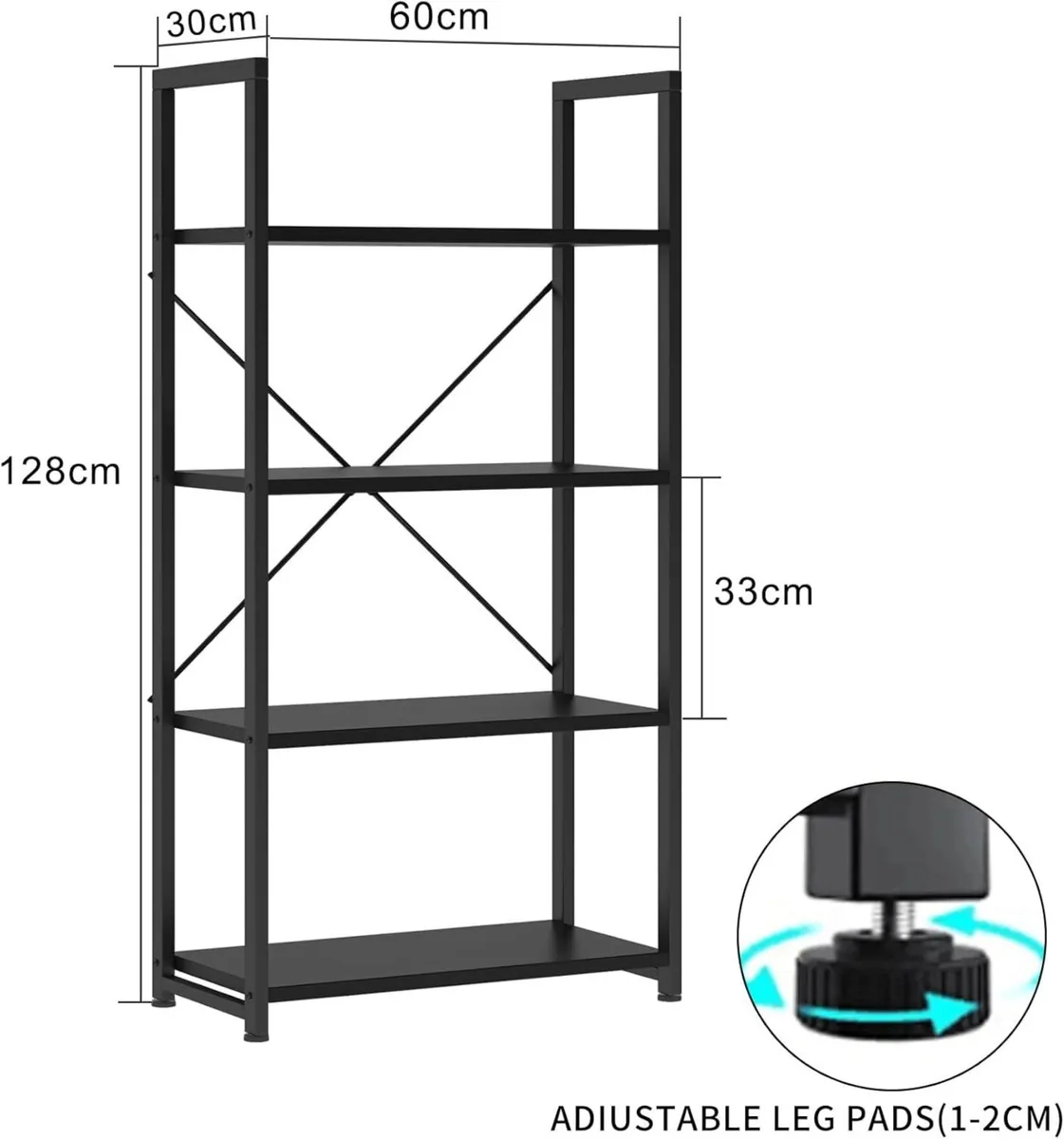 Industrial Bookshelf 4-Tier 24inch Shelving Unit - Image 2