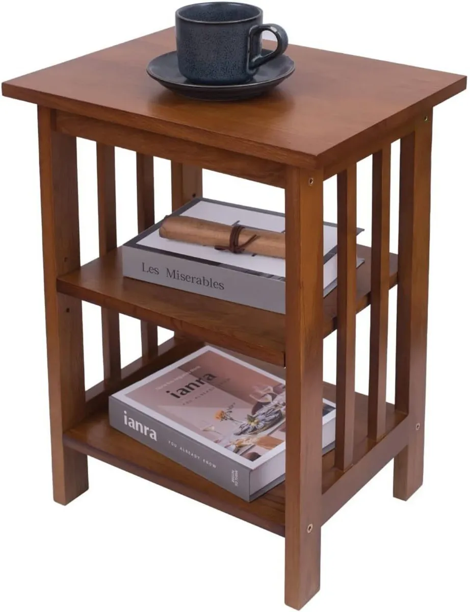 OAK Side Table Nightstand End with 2 Adjustable - Image 1