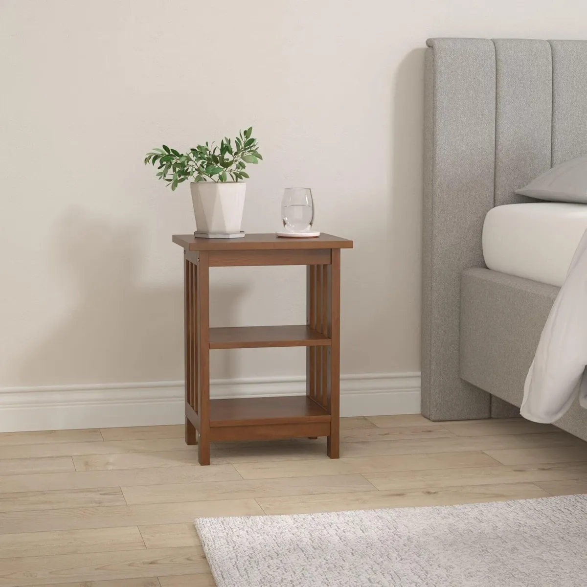 OAK Side Table Nightstand End with 2 Adjustable - Image 2