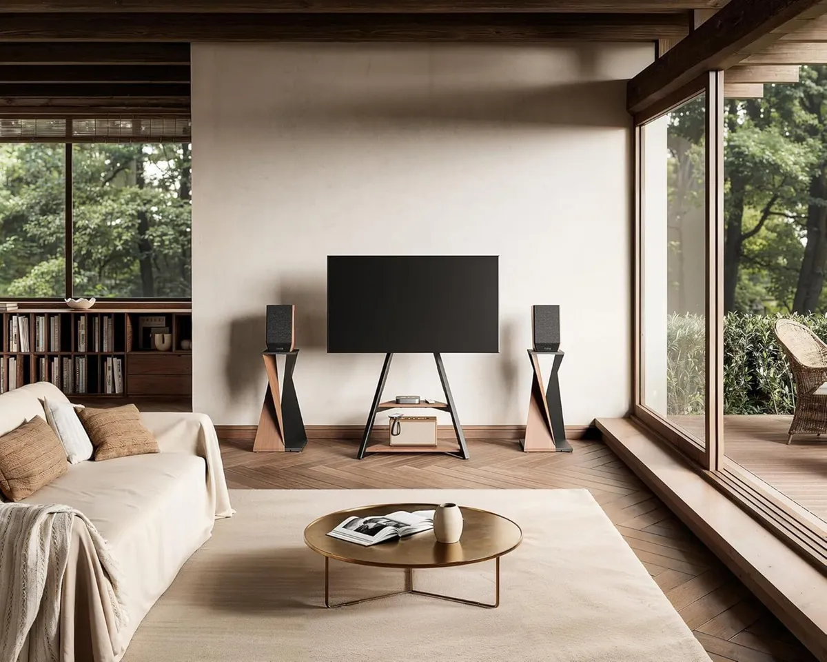 Design Mobile TV Stand on Wheels with 2 Shelfs - Image 2