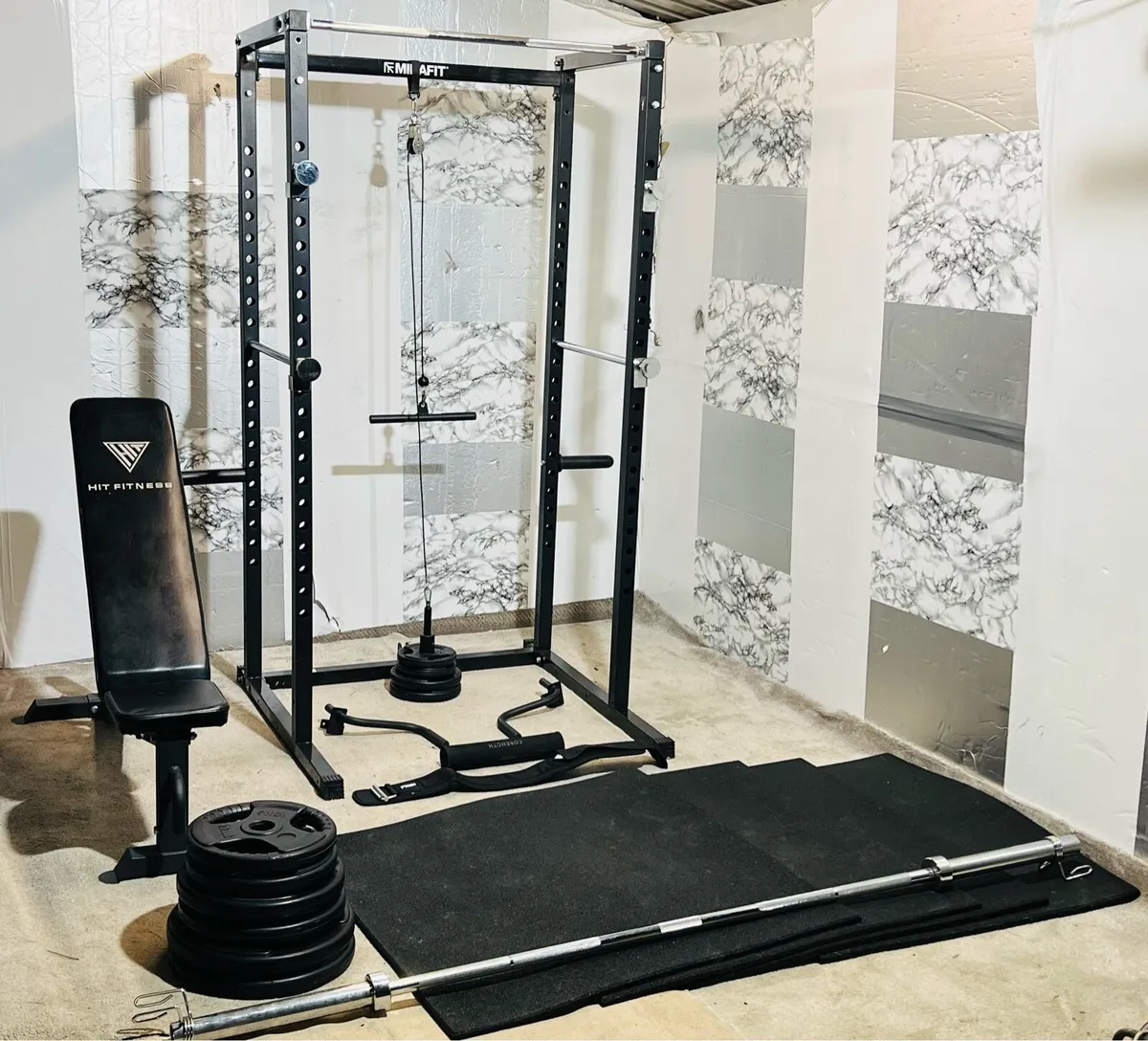 125KG OLYMPIC BARBELL SET POWER RACK BENCH MATS - Image 3