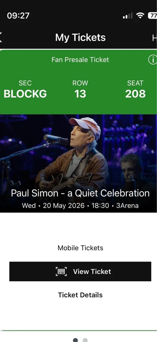 Paul Simon 2 concert tickets 3 Arena Dublin
