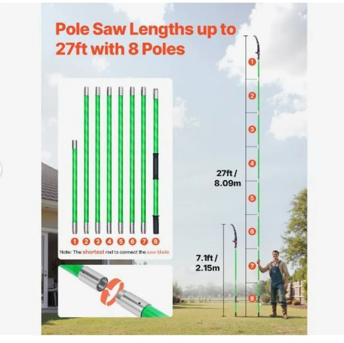 Manual Pole Saw, 118-809.3 cm Extendable Pole - Image 3