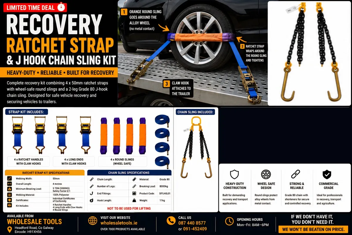 Recovery Ratchet Strap and J Hook Chain Sling Kit - Image 1