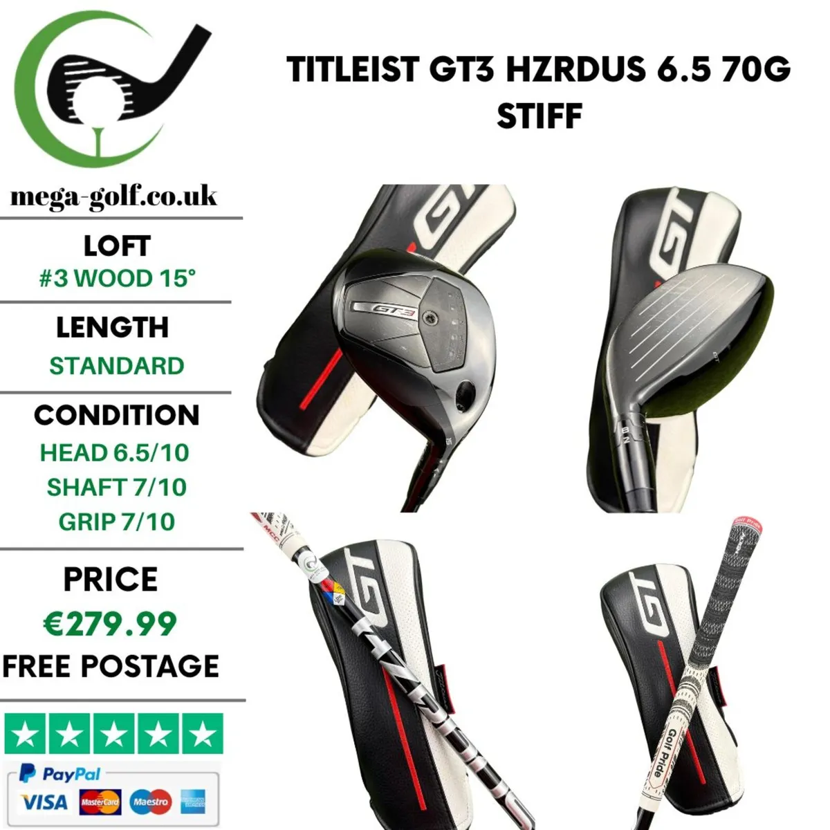 Titleist GT3 #3 Wood 15° / Hzrdus 6.5 70G Stiff - Image 1