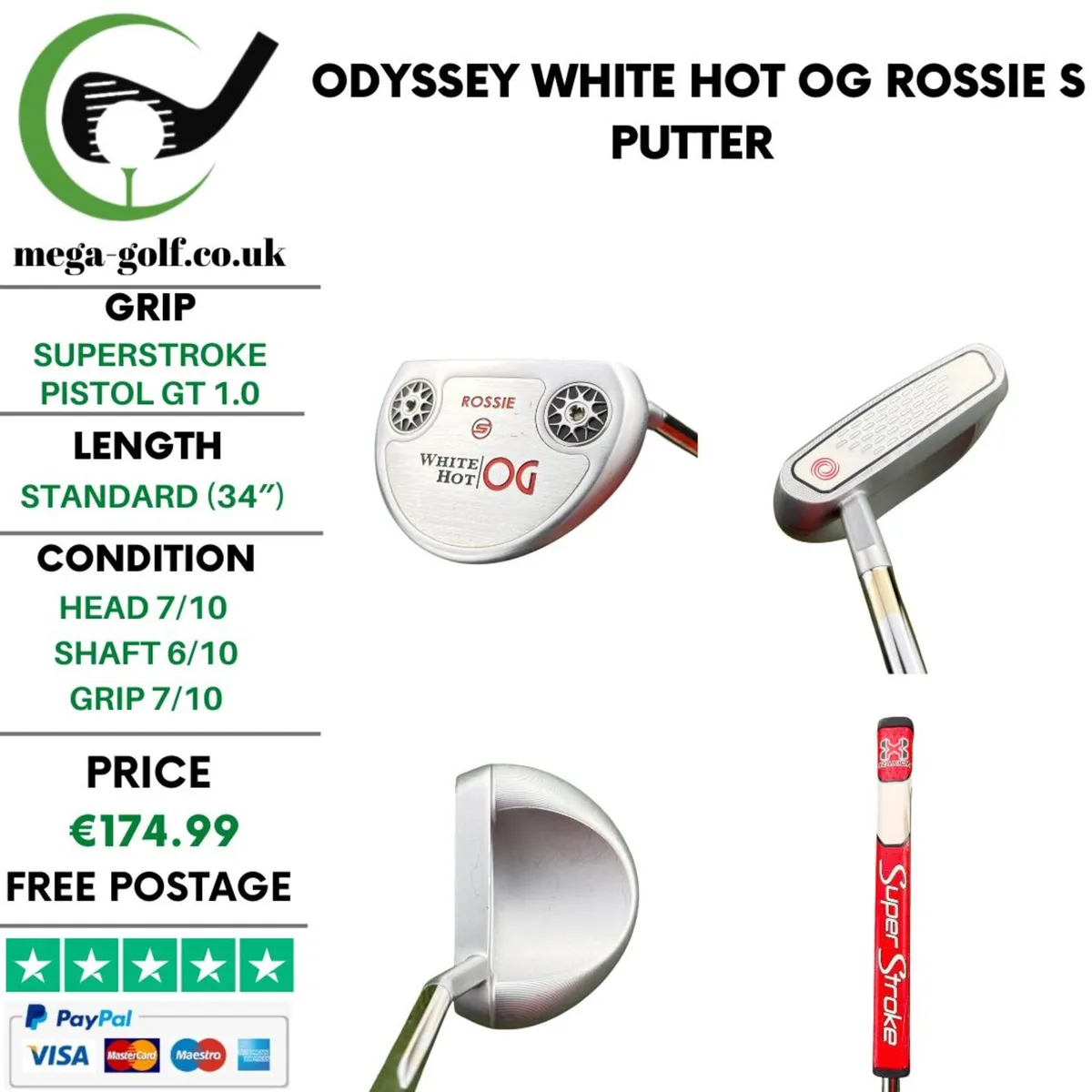 Odyssey White Hot OG Rossie S Putter / 34" - Image 1