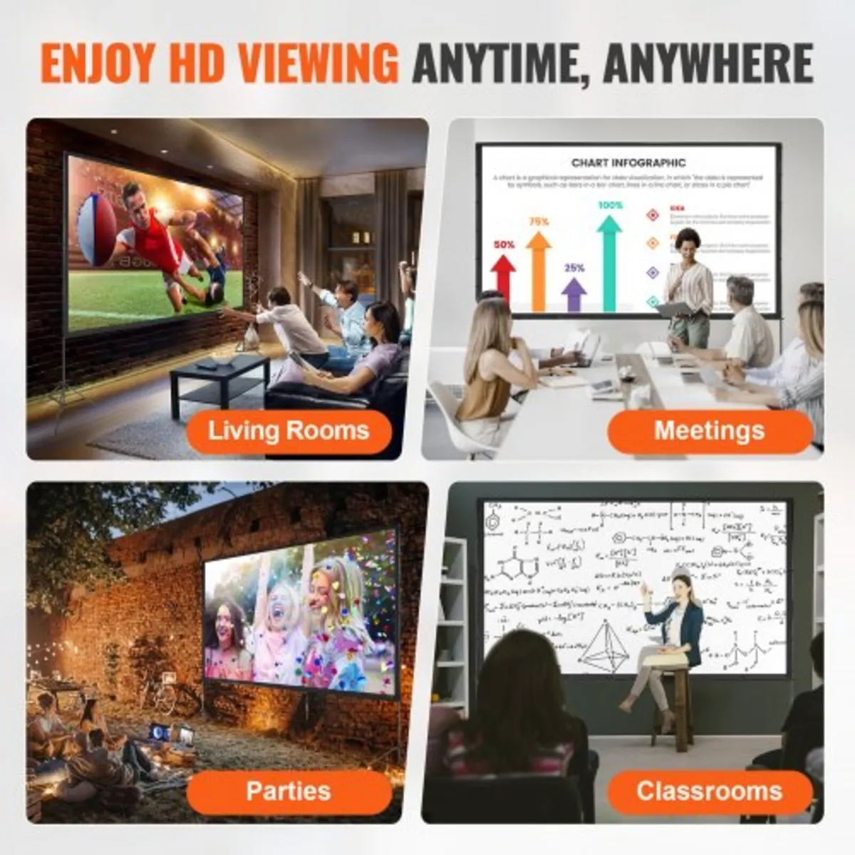 Projector Screen with Stand, 150 inch 16:9 4K 1080 - Image 4