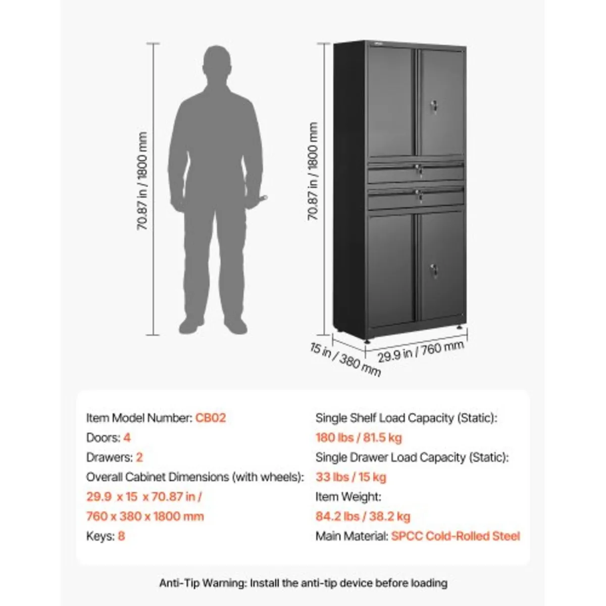 Metal Storage Cabinet, 81.5 kg Shelf Load Capacity - Image 2