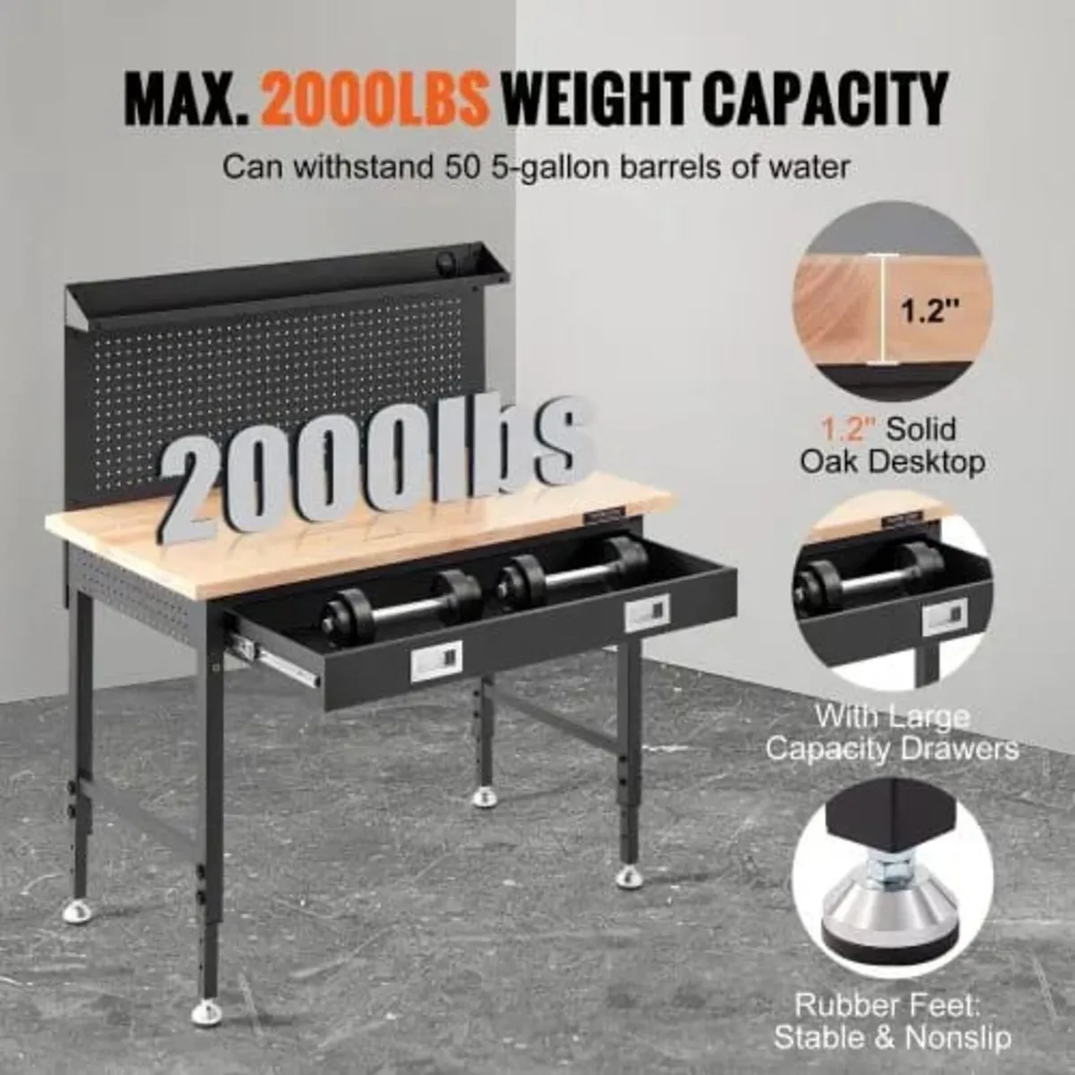 Workbench Adjustable Height 28-39.5" Work Bench Fo - Image 2