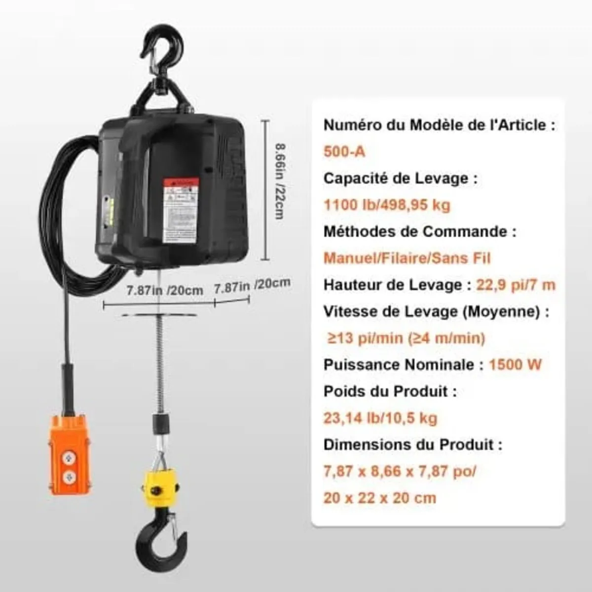 3-in-1 Portable Electric Hoist Winch 499 kg Wired/ - Image 4