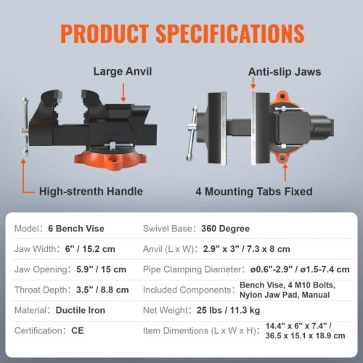 Bench Vise Jaw Width 15.2 cm Jaw Opening 15 cm w/ - Image 2