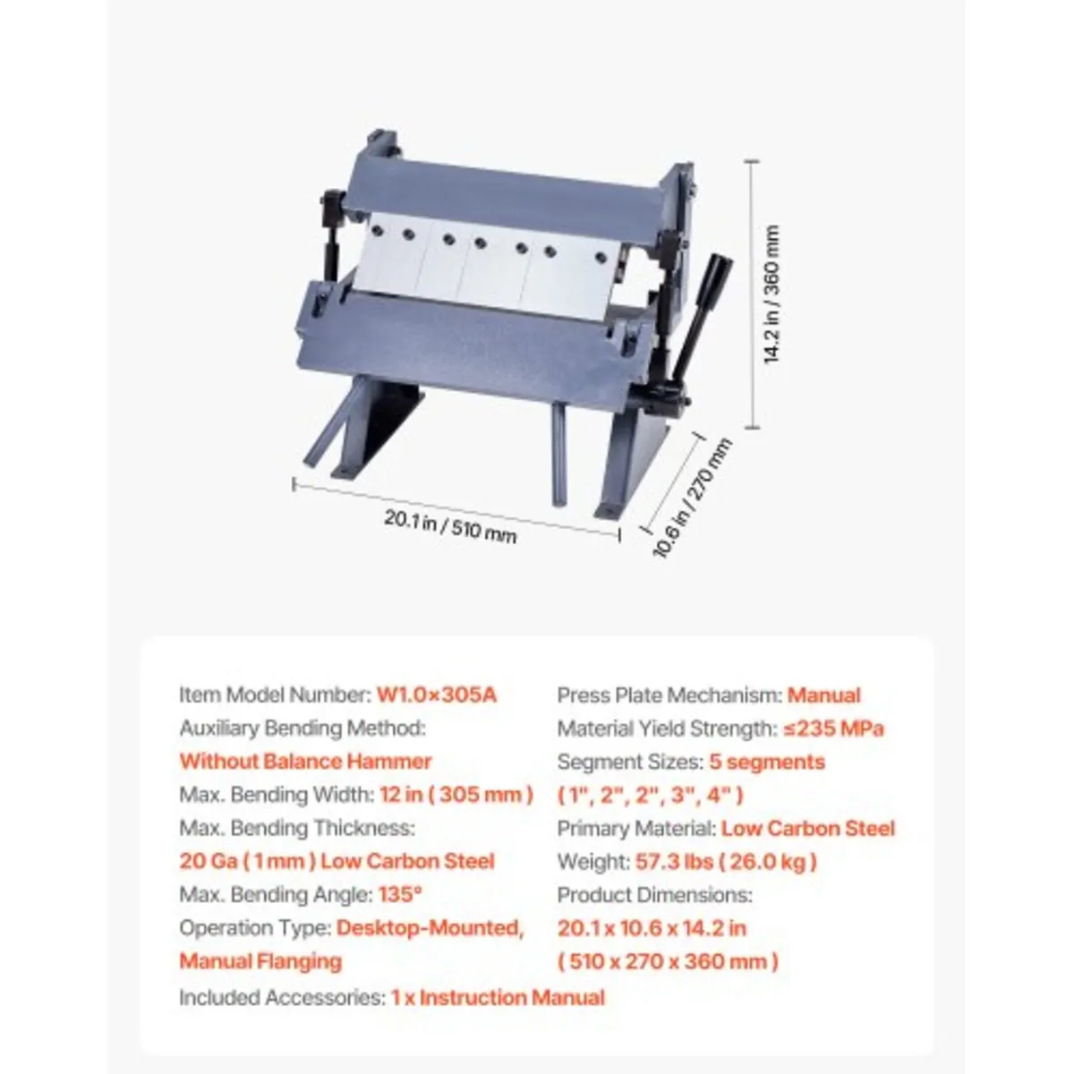 Box and Pan Brake, 305 mm/12 inch Sheet Metal Bend - Image 3