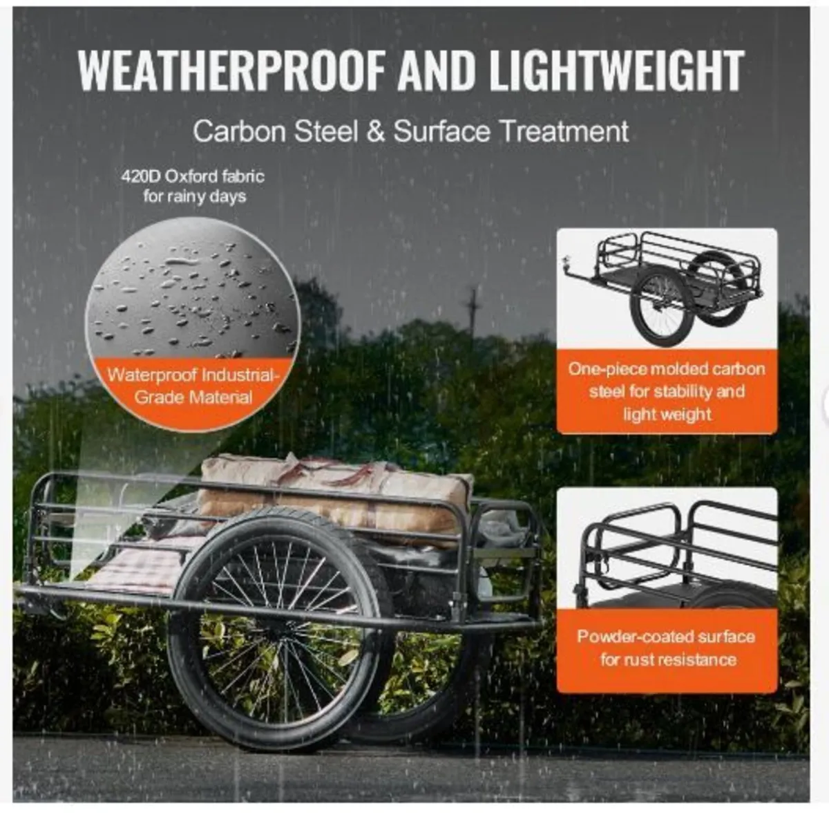Bike Cargo Trailer, 275 lbs/124.7 kg Load - Image 2