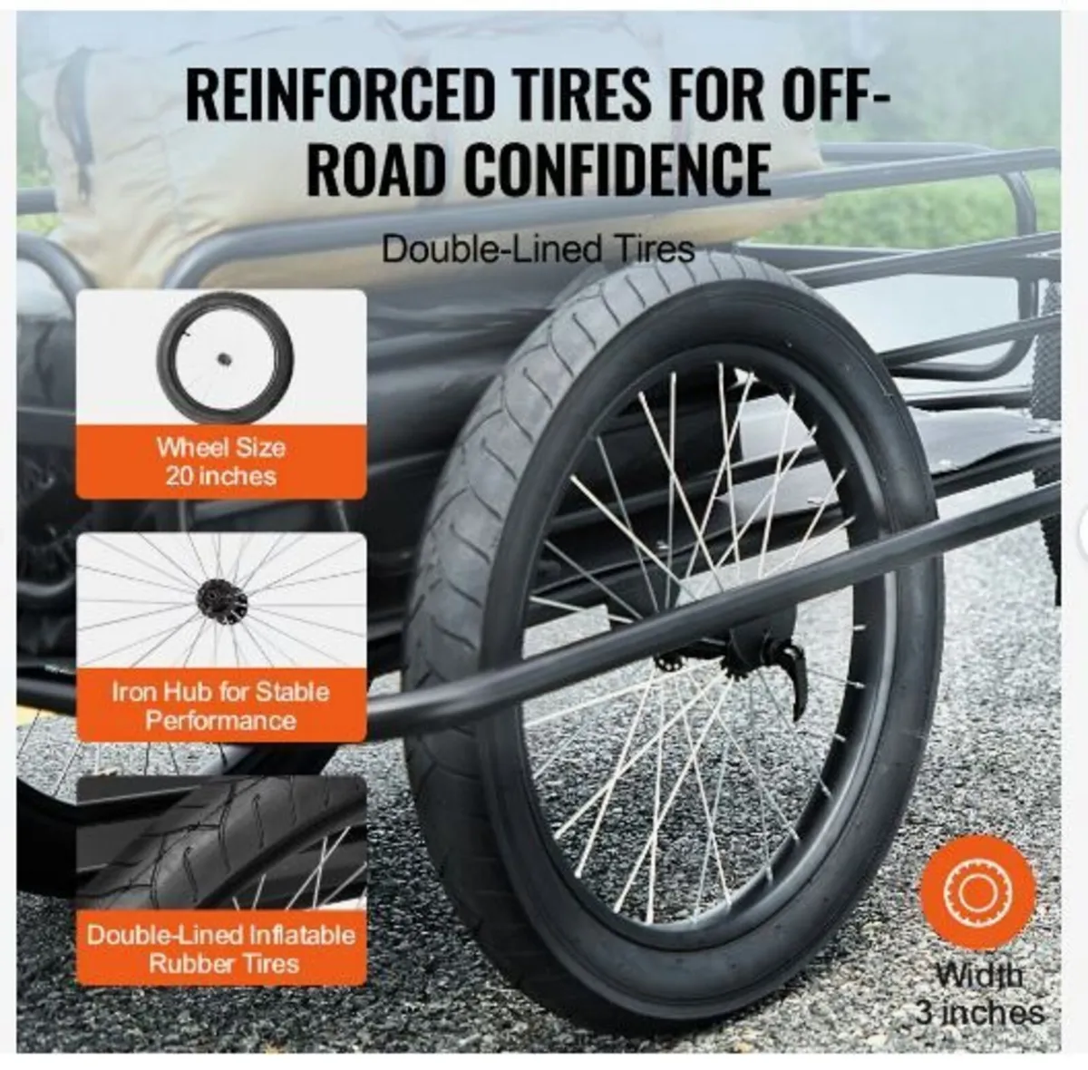 Bike Cargo Trailer, 275 lbs/124.7 kg Load - Image 3