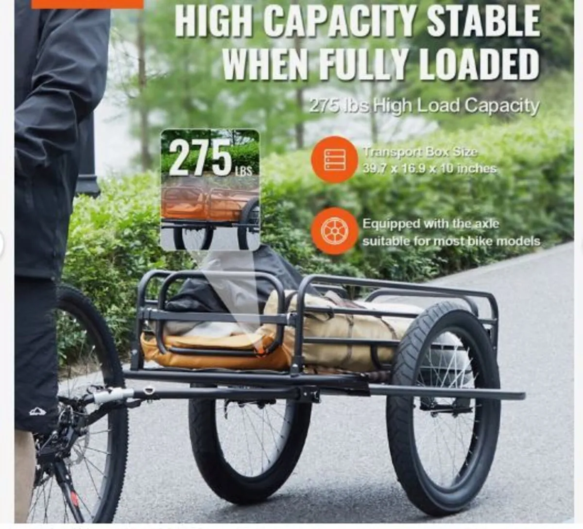 Bike Cargo Trailer, 275 lbs/124.7 kg Load - Image 4