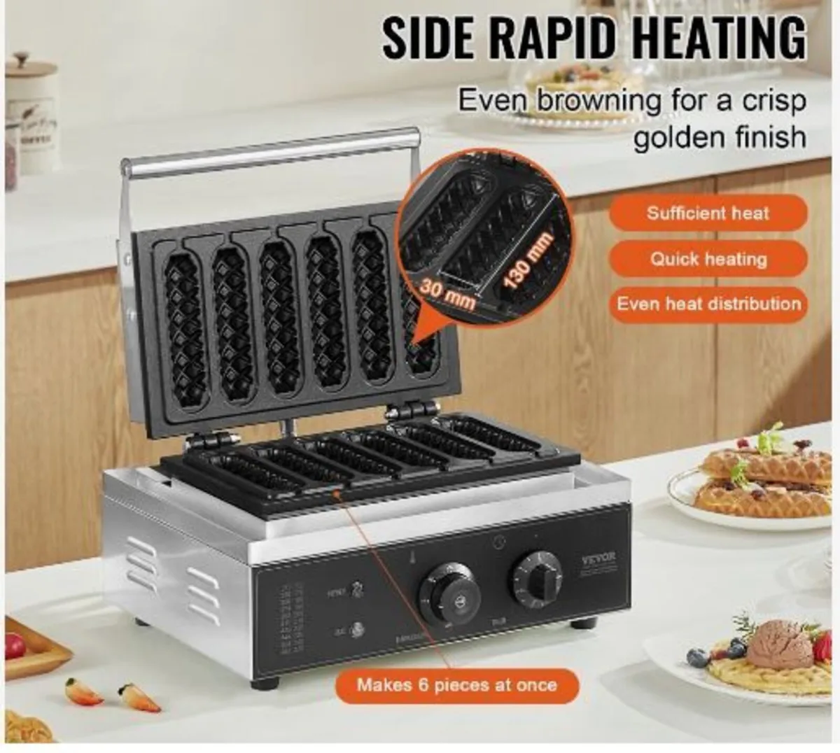 Commercial Waffle Stick Maker, 6PCS 1500W - Image 2