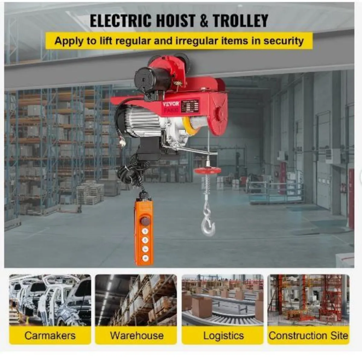 800Kg/1700Lbs Electric Trolley Hoist 1300W - Image 3