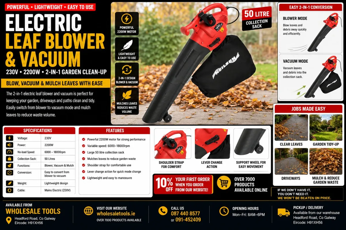 230V Leaf Blower and Vacuum 2200W - Image 2