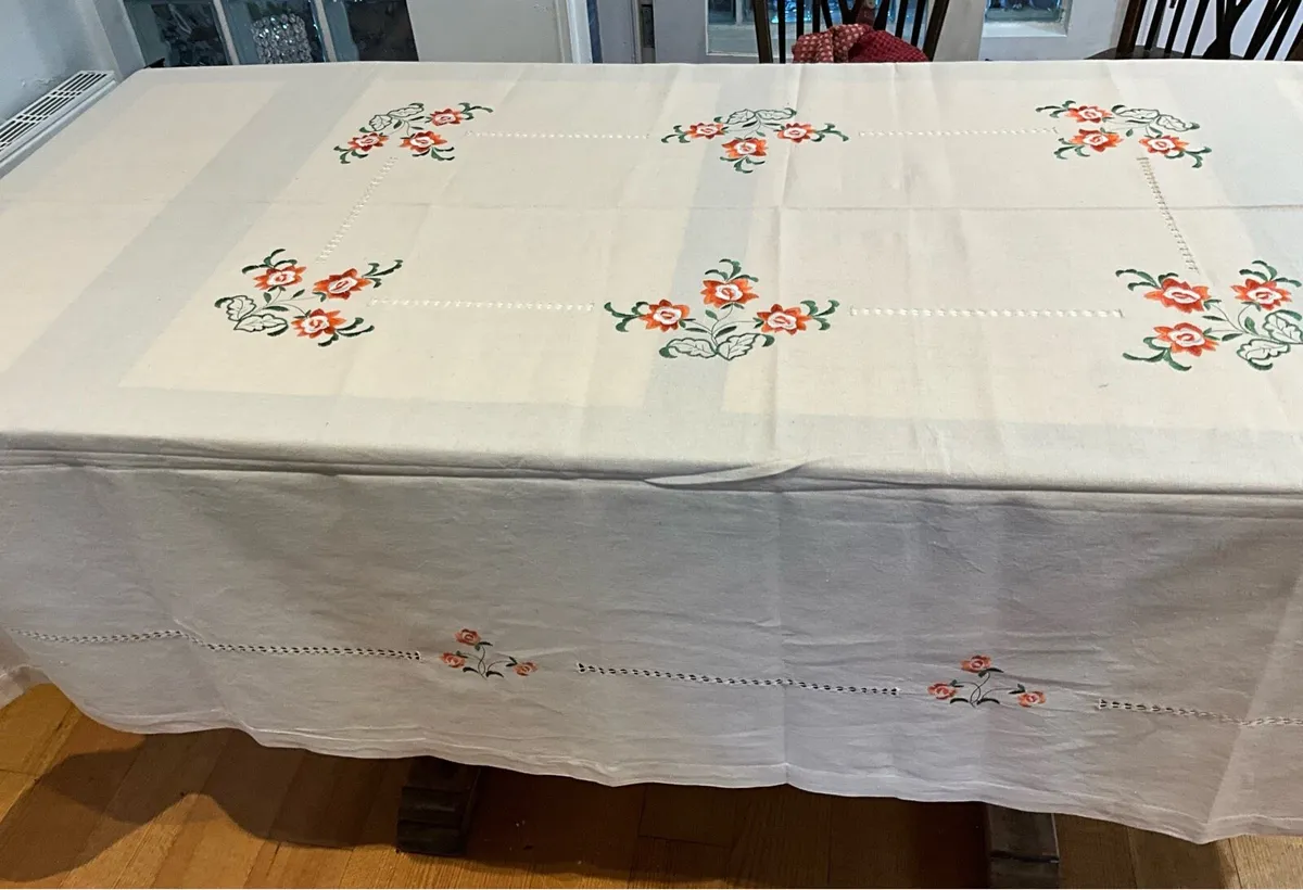 Extra Large Vintage Embroidered Table Cloth - Image 3